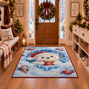 Cute Polar Bear Christmas Rug in a Christmas entryway