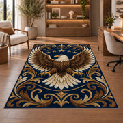 Bald Eagle Stars rug in a home office with wooden shelves