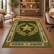 Gold Star Laurel rug in a home office with wooden shelves