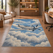 Vintage Propeller Plane rug in a home office with wooden shelves