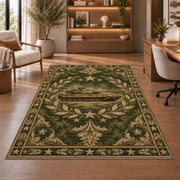 Military Tank Emblem rug in a home office with wooden shelves