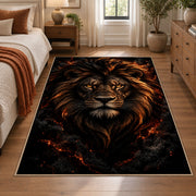 Dark Lion Portrait area rug in black, bronze and ember orange, view 1