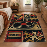 Vinyl Turntable Street Music area rug in rust, navy and cream, view 1