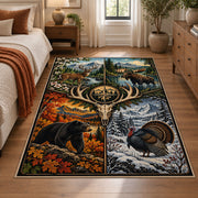 Stag Compass Wilderness Panels area rug in autumn orange, green and cream, view 1