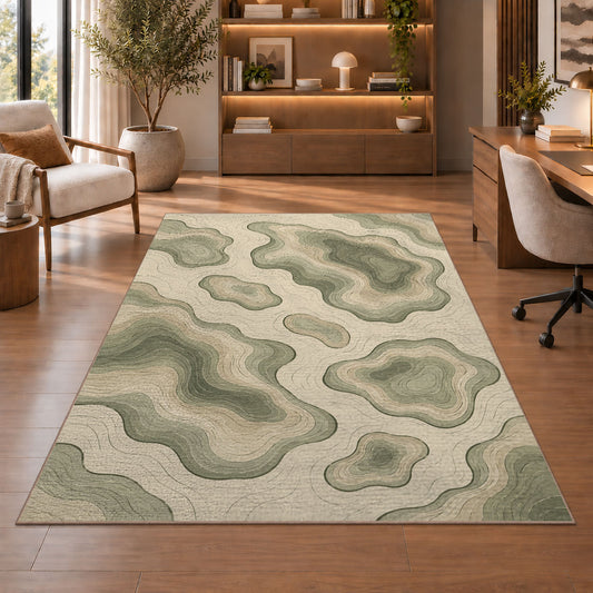 Organic Pebble Area Rug, Sage Green Abstract Stone Pattern Rug, Calm Modern Room Decor - Image 1