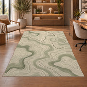 Abstract Wavy Line Area Rug, Sage Green Flowing Pattern Rug, Modern Organic Room Decor - Image 1