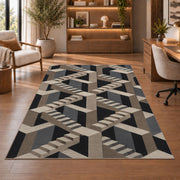 Impossible Staircase Area Rug, Gray Beige Geometric Illusion Rug, Modern Statement Decor - Image 1