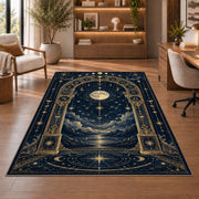 Moonlit celestial arch over the sea rug in a sitting room with an armchair