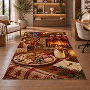 Milk and Cookies for Santa rug in a home office with wooden shelves