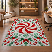 Peppermint Candy Swirl rug in a home office with wooden shelves