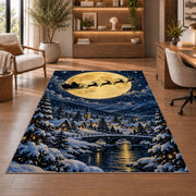 Santa Sleigh Full Moon rug in a home office with wooden shelves