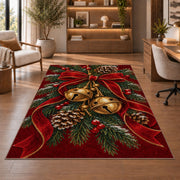 Sleigh Bells and Ribbon rug in a home office with wooden shelves