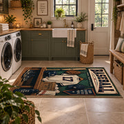 classic baseball locker room scene area rug displayed in a laundry room