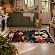 classic baseball home plate design area rug displayed in a laundry room