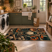 baseball glove equipment panels area rug displayed in a laundry room