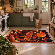 Fiery basketball court rug in a modern laundry room