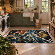 Mountain Basketball Court Rug displayed in a modern laundry room