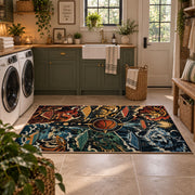 Cosmic Basketball Skyline Rug displayed in a modern laundry room