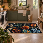 Cosmic Bridge Basketball Rug displayed in a modern laundry room