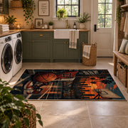 Urban Street Basketball Rug displayed in a modern laundry room