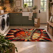 Exploding Basketball Hoop Rug displayed in a modern laundry room