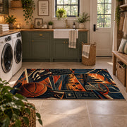 Oversized Basketball City Court Rug displayed in a modern laundry room
