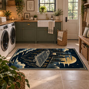 Mountain Canyon Basketball Court Rug displayed in a modern laundry room