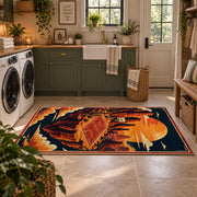 Desert Canyon Basketball Rug displayed in a modern laundry room