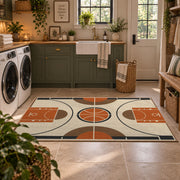 Minimal Basketball Court Diagram Rug displayed in a modern laundry room