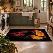 Melting Basketball Skyline Rug displayed in a modern laundry room