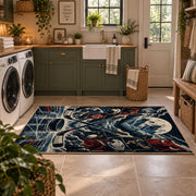 Mountain Hockey Puck Rug displayed in a modern laundry room