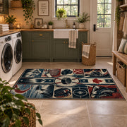 Hockey Arena Panel Collage Rug displayed in a modern laundry room