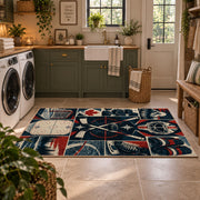 Hockey Rink Panel Collage Rug displayed in a modern laundry room