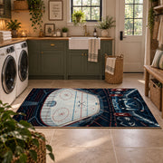 Ice Hockey Arena Stadium Rug displayed in a modern laundry room