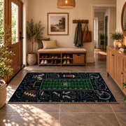 football playbook chalkboard design area rug displayed in a entryway