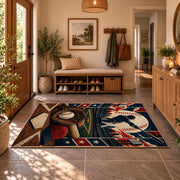 classic baseball home plate design area rug displayed in a entryway