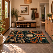 baseball glove equipment panels area rug displayed in a entryway