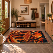 Orange basketball court rug in an entryway