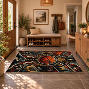 Mechanical Basketball Hoop Rug displayed in a welcoming entryway