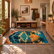 Tropical Island Basketball Court Rug displayed in a welcoming entryway