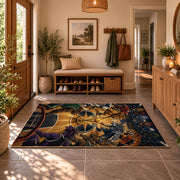 Golden Basketball Court Rug displayed in a welcoming entryway