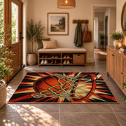 Exploding Basketball Hoop Rug displayed in a welcoming entryway