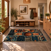 Neon City Basketball Collage Rug displayed in a welcoming entryway