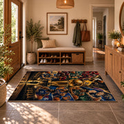Futuristic Basketball Arena Rug displayed in a welcoming entryway