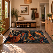 Oversized Basketball City Court Rug displayed in a welcoming entryway