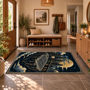 Mountain Canyon Basketball Court Rug displayed in a welcoming entryway