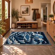 Icy Mountain Basketball Court Rug displayed in a welcoming entryway