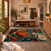 Graffiti Basketball Hoop Rug displayed in a welcoming entryway