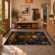 Golden Basketball Trophy City Rug displayed in a welcoming entryway