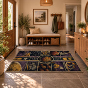 Purple Star Basketball Collage Rug displayed in a welcoming entryway